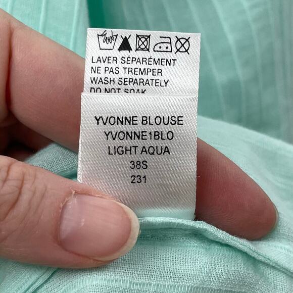 NWT Antik Batik S / 38 Yvonne Blouse Top Light Aqua Long Sleeve Ruffle Collar - Picture 9 of 14